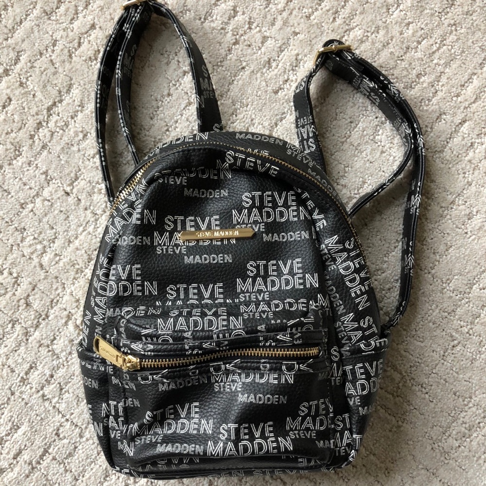 Steve Madden Mini Black and White Logo Backpack